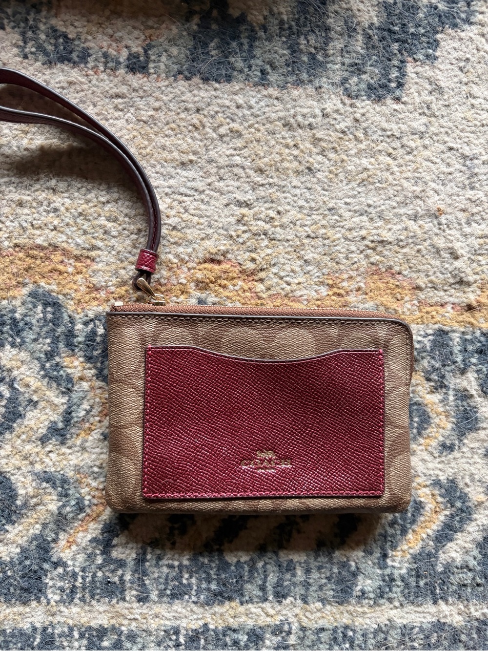 Coach Metallic Taupe and Berry Red Leather Wristlet